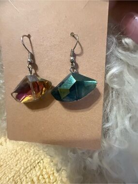 Charming Charlie Iridescent Teardrop Dangle Earrings - Blue & Amber